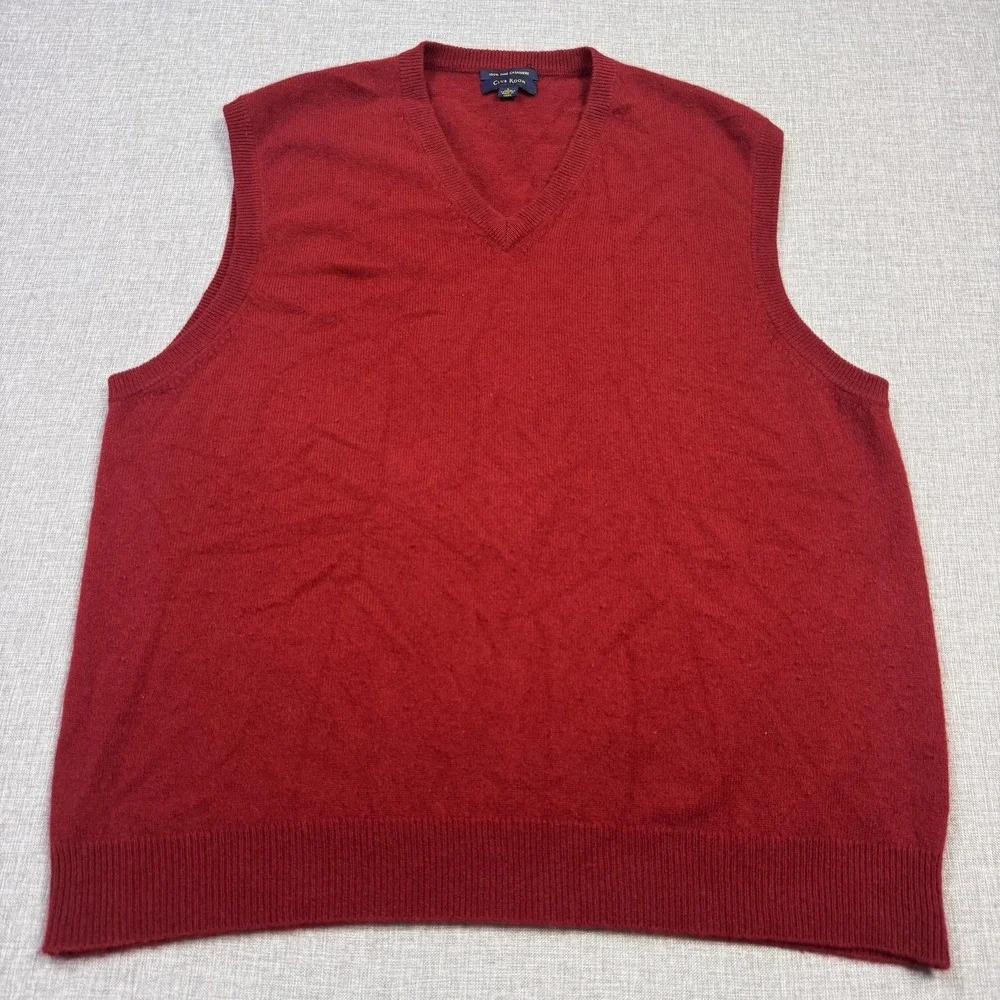 Club‎ Room Cashmere Sweater Vest Mens Large Red V-Neck Lightweight Tight-Knit